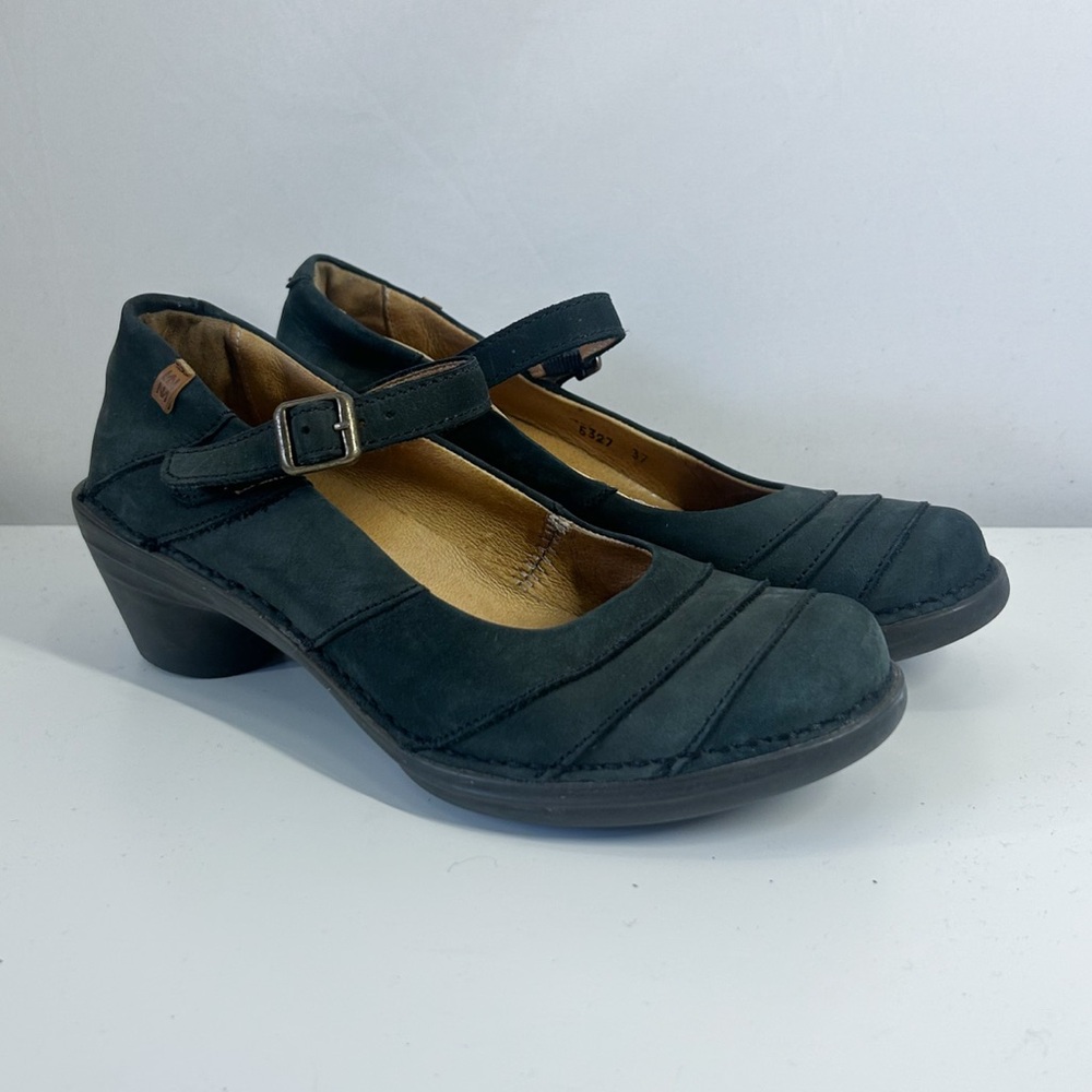 El Naturalista Dark Green Aqua Suede Mary Jane’s Size 7